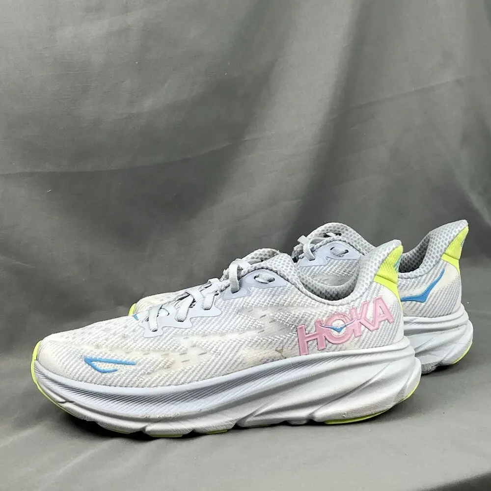Hoka Clifton 9 Women 9B Gray Pink Blue Running Walking Jogging Shoes 1127896CLLS